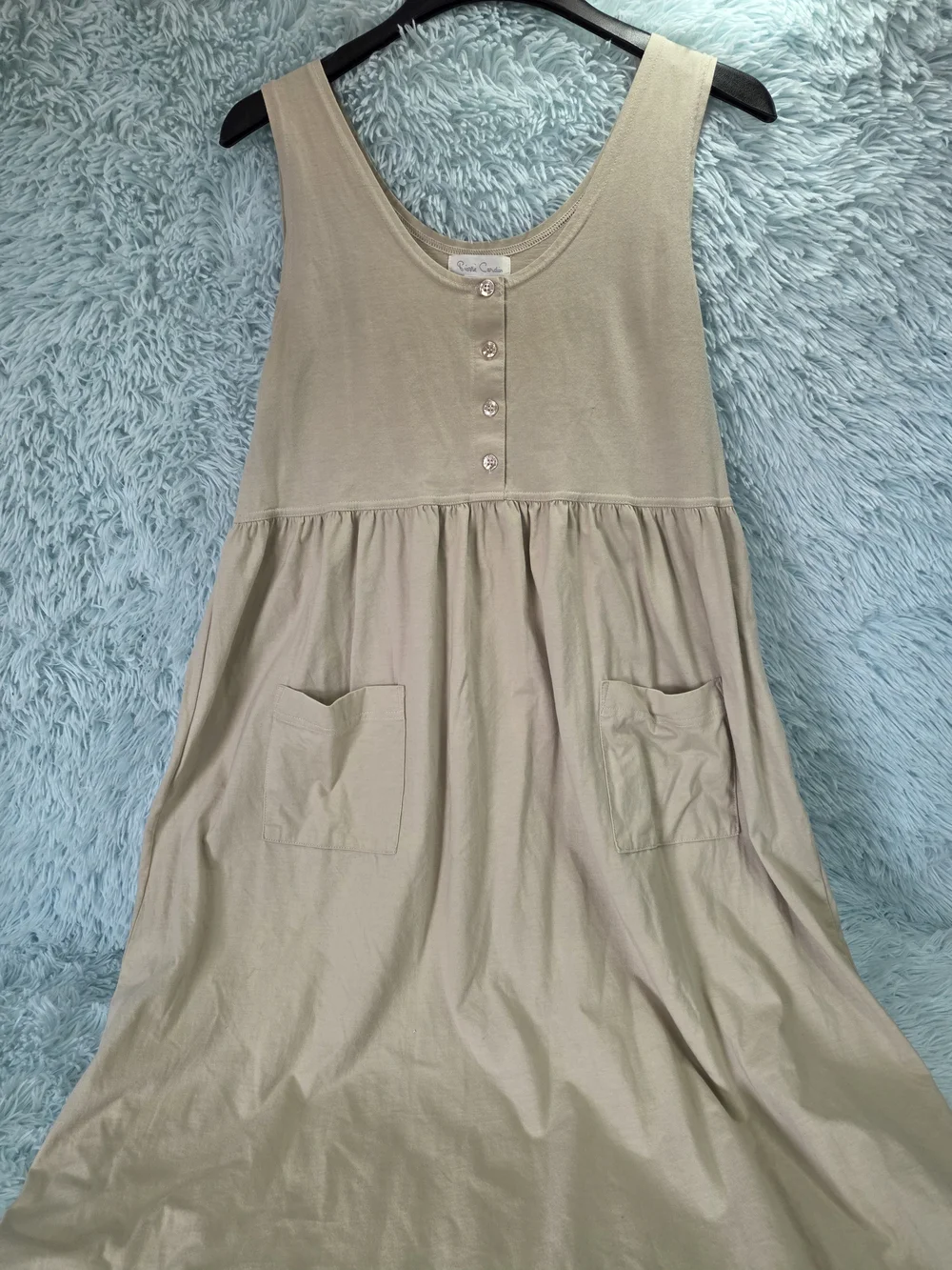 Pierre Cardin‎ Vintage Tan Cotton Sleeveless Maxi Dress with Pockets - Size L